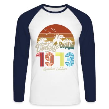 Vintage unique copy 1973 Limited edition - Unisex Long Sleeve Baseball T-Shirt - white/navy - Front - Nik (191cm)