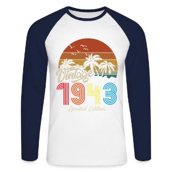 Vintage unique copy 1943 Limited edition - Unisex Long Sleeve Baseball T-Shirt - white/navy - Front - Nik (191cm)