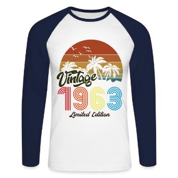 Vintage exemplaire unique 1963 Edition limitée - T-shirt baseball manches longues Homme - blanc/marine - Devant - Nik (191cm)