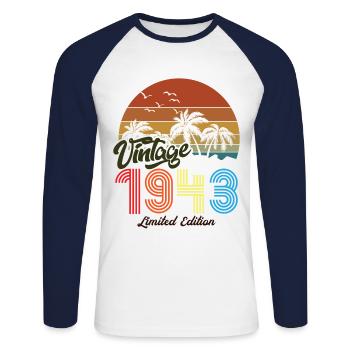 Vintage exemplaire unique 1943 Edition limitée - T-shirt baseball manches longues Homme - blanc/marine - Devant - Nik (191cm)