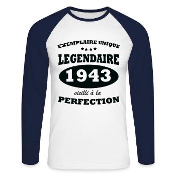 Vintage exemplaire unique 1943 Edition limitée - T-shirt baseball manches longues Homme - blanc/marine - Devant - Nik (191cm)