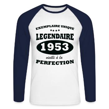 Vintage exemplaire unique 1953 Edition limitée - T-shirt baseball manches longues Homme - blanc/marine - Devant - Nik (191cm)