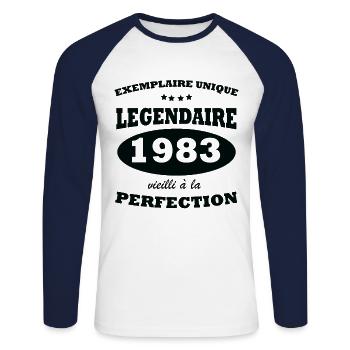 Vintage exemplaire unique 1983 Edition limitée - T-shirt baseball manches longues Homme - blanc/marine - Devant - Nik (191cm)
