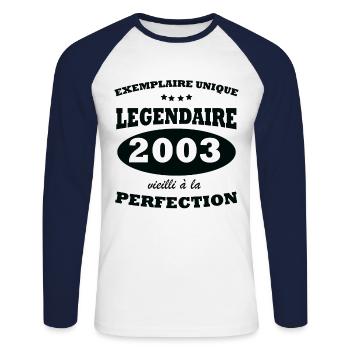Vintage exemplaire unique 2003 Edition limitée - T-shirt baseball manches longues Homme - blanc/marine - Devant - Nik (191cm)