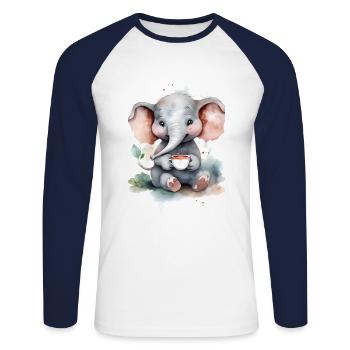 Elephant with coffee watercolor style - Unisex Long Sleeve Baseball T-Shirt - white/navy - Front - Nik (191cm)