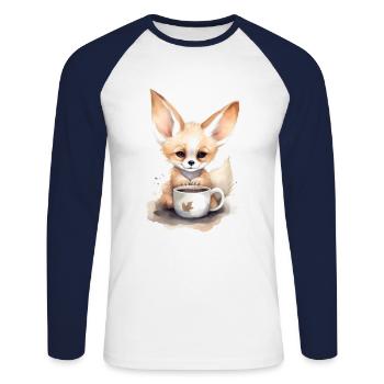 Fennec Fox avec style aquarelle café - T-shirt baseball manches longues Homme - blanc/marine - Devant - Nik (191cm)