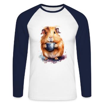 Guinea pig with coffee watercolor style - Unisex Long Sleeve Baseball T-Shirt - white/navy - Front - Nik (191cm)