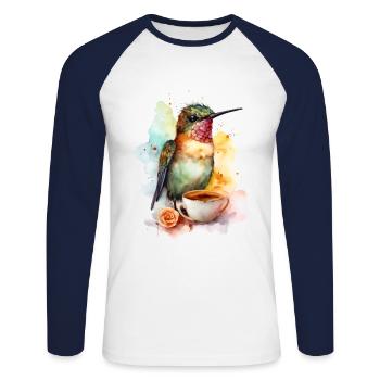 Colibri avec style aquarelle café - T-shirt baseball manches longues Homme - blanc/marine - Devant - Nik (191cm)