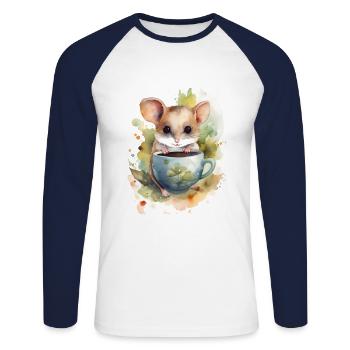 kleine Schlafsäume mit Kaffee -Aquarellstil - Unisex Baseballshirt langarm - Weiß/Navy - Vorne - Nik (191cm)