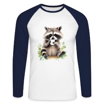 Sink with coffee watercolor style - Unisex Long Sleeve Baseball T-Shirt - white/navy - Front - Nik (191cm)