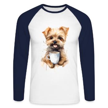 Yorkshire Terrier Hund mit Kaffee -Aquarellstil - Unisex Baseballshirt langarm - Weiß/Navy - Vorne - Nik (191cm)