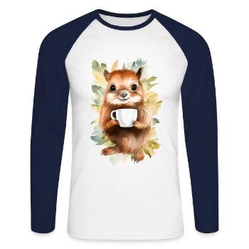 Écureuil avec style aquarelle café - T-shirt baseball manches longues Homme - blanc/marine - Devant - Nik (191cm)