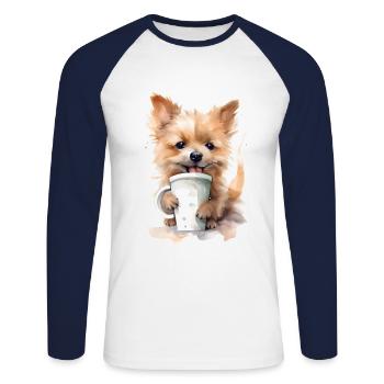 Yorkshire Terrier Hund mit Kaffee -Aquarellstil - Unisex Baseballshirt langarm - Weiß/Navy - Vorne - Nik (191cm)