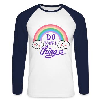 faites votre truc Arc-en-ciel Kawaii Nuages Variété - T-shirt baseball manches longues Homme - blanc/marine - Devant - Nik (191cm)