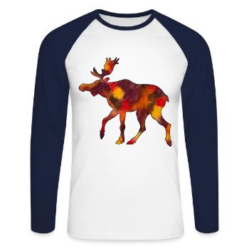 Mousses d’orignal Scandinavie Suède Norvège Automne - T-shirt baseball manches longues Homme - blanc/marine - Devant - Nik (191cm)