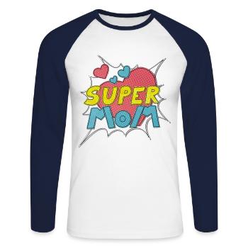 Fête des mères Supermom Super Mom Meilleure bande dessinée de maman - T-shirt baseball manches longues Homme - blanc/marine - Devant - Nik (191cm)