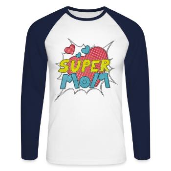 Fête des mères Supermom Super Mom Meilleure bande dessinée de maman - T-shirt baseball manches longues Homme - blanc/marine - Devant - Nik (191cm)