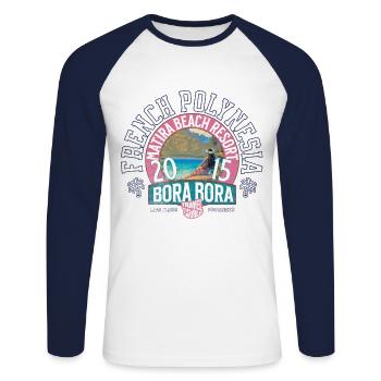 Bora Bora Travel the world - T-shirt baseball manches longues Homme - blanc/marine - Devant - Nik (191cm)