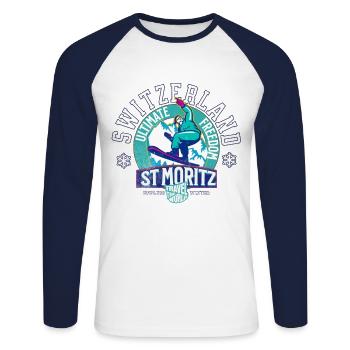 Switzerland St Moritz endless winter - T-shirt baseball manches longues Homme - blanc/marine - Devant - Nik (191cm)