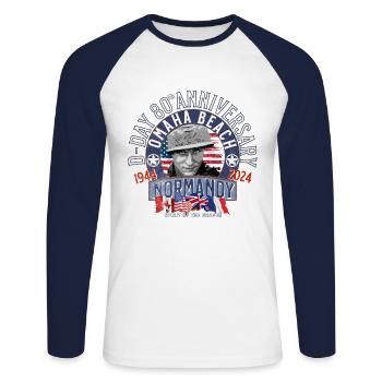 D DAY 80th anniversary in Normandy - T-shirt baseball manches longues Homme - blanc/marine - Devant - Nik (191cm)