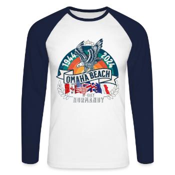 D DAY 80th anniversary Omaha Beach Normandy - Unisex Long Sleeve Baseball T-Shirt - white/navy - Front - Nik (191cm)