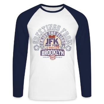 Greetings from Brooklyn - Unisex Long Sleeve Baseball T-Shirt - white/navy - Front - Nik (191cm)