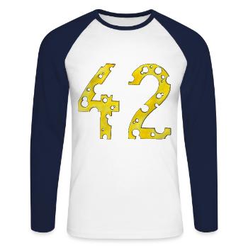 42 Question sur le fromage sur le sens des amateurs de fromage ringard - T-shirt baseball manches longues Homme - blanc/marine - Devant - Nik (191cm)