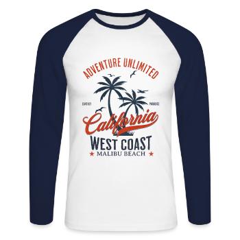 Malibu Californie Paradis des surfeurs - T-shirt baseball manches longues Homme - blanc/marine - Devant - Nik (191cm)