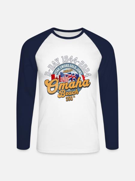Omaha Beach 250th anniversary - Unisex Long Sleeve Baseball T-Shirt - white/navy