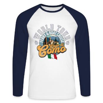 Bootsfahrt Lago di Como - Unisex Baseballshirt langarm - Weiß/Navy - Vorne - Nik (191cm)