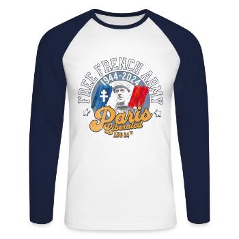 Paris libéré free french army 1944 2024 1 - Unisex Long Sleeve Baseball T-Shirt - white/navy - Front - Nik (191cm)