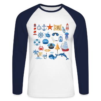 Nautical spirit for summer time - T-shirt baseball manches longues Homme - blanc/marine - Devant - Nik (191cm)