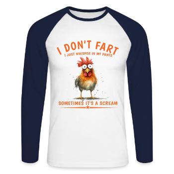 I don't fart, I just whisper in my pants - Unisex Long Sleeve Baseball T-Shirt - white/navy - Front - Nik (191cm)