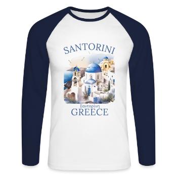 Santorini Greece Landscape - Unisex Long Sleeve Baseball T-Shirt - white/navy - Front - Nik (191cm)