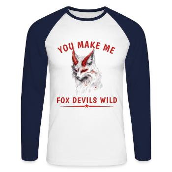 Tu me rends fou, Fox Devils - T-shirt baseball manches longues Homme - blanc/marine - Devant - Nik (191cm)