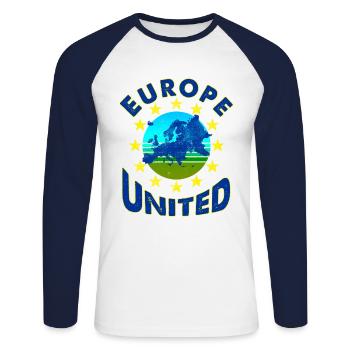L’Europe unie pour la démocratie et la diversité - T-shirt baseball manches longues Homme - blanc/marine - Devant - Nik (191cm)