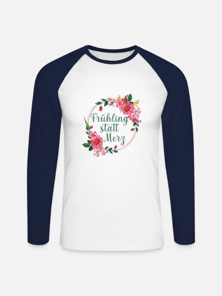 Frühling statt Merz - Unisex Baseballshirt langarm - Weiß/Navy