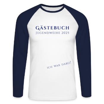 Jugendweihe 2025 - Unisex Baseballshirt langarm - Weiß/Navy - Vorne - Nik (191cm)