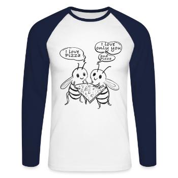 J’adore les abeilles à pizza - T-shirt baseball manches longues Homme - blanc/marine - Devant - Nik (191cm)