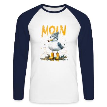 Seaman Seagull in the Wadden Sea with Moin - Unisex Long Sleeve Baseball T-Shirt - white/navy - Front - Nik (191cm)