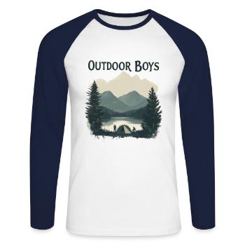 Natur Outdoor Boys, Scout, Pfadfinder, Abenteuer - Unisex Baseballshirt langarm - Weiß/Navy - Vorne - Nik (191cm)