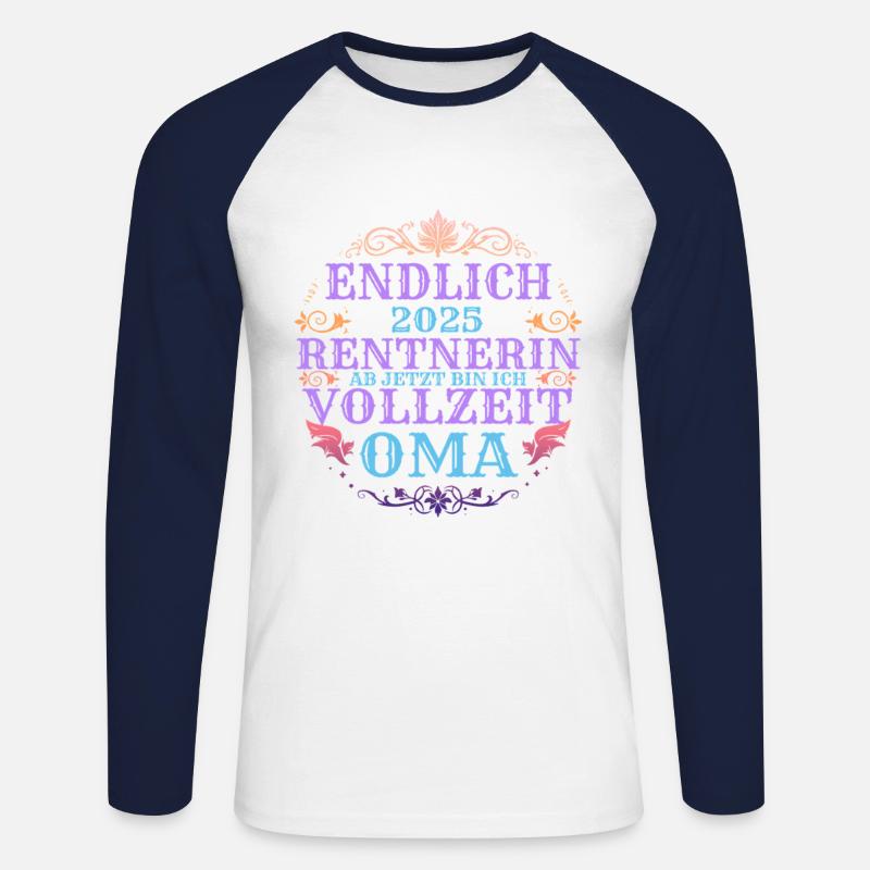 Oma Vollzeit 2025 Geschenkidee - Unisex Baseballshirt langarm - Weiß/Navy