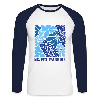 ME CFS Warrior Blumenmuster - Unisex Baseballshirt langarm - Weiß/Navy - Vorne - Nik (191cm)