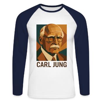 Carl Jung Psychologie Portrait Style Rétro - T-shirt baseball manches longues Homme - blanc/marine - Devant - Nik (191cm)