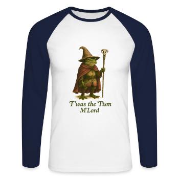 Fantasy Frog Autism Humor Design - Unisex Long Sleeve Baseball T-Shirt - white/navy - Front - Nik (191cm)