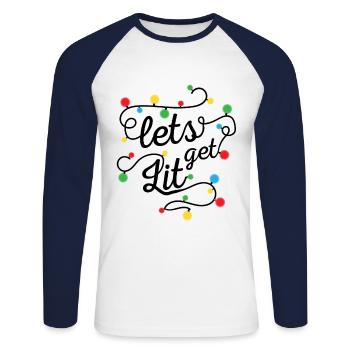 Boisson de Noël allume des ampoules sur un cadeau - T-shirt baseball manches longues Homme - blanc/marine - Devant - Nik (191cm)