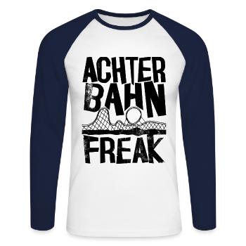 Achterbahn Freak I Achterbahn Design Vintage - Unisex Baseballshirt langarm - Weiß/Navy - Vorne - Nik (191cm)