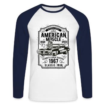Auto Design American Muscle pour la mécanique automobile - T-shirt baseball manches longues Homme - blanc/marine - Devant - Nik (191cm)
