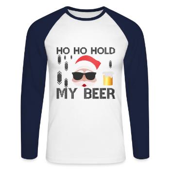 Ho Ho Hold My Beer Hold my beer - Unisex Long Sleeve Baseball T-Shirt - white/navy - Front - Nik (191cm)