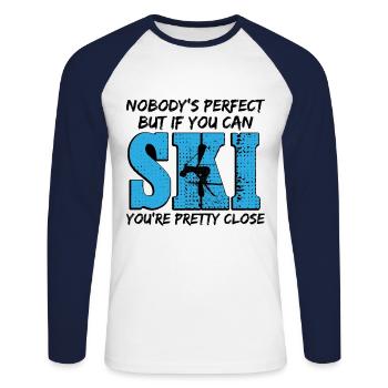 Nobody is perfect - skiing winter sports shirt - Unisex Long Sleeve Baseball T-Shirt - white/navy - Front - Nik (191cm)